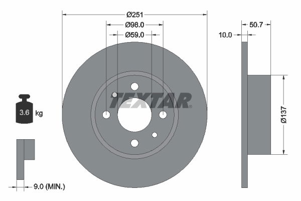 Bremsscheibe Hinterachse Textar 92034203 von Textar