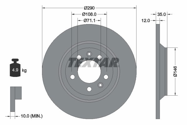 Bremsscheibe Hinterachse Textar 92129603 von Textar