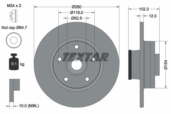 Bremsscheibe Hinterachse Textar 92153703 von Textar