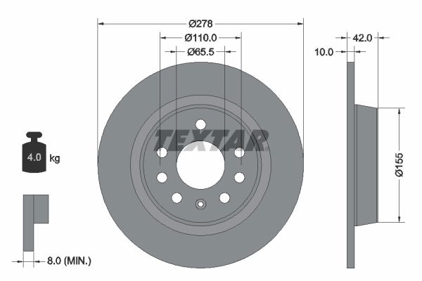 Bremsscheibe Hinterachse Textar 92167603 von Textar