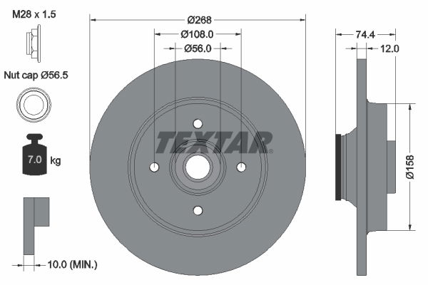 Bremsscheibe Hinterachse Textar 92168703 von Textar