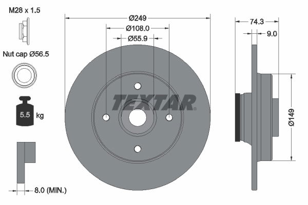 Bremsscheibe Hinterachse Textar 92194103 von Textar