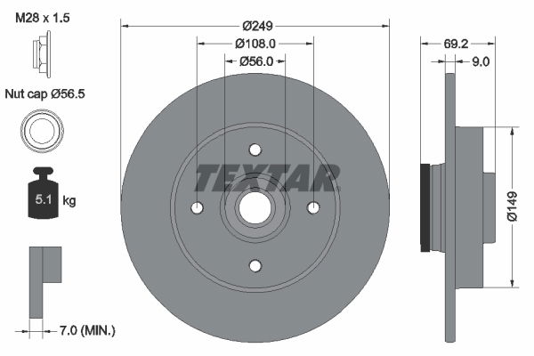 Bremsscheibe Hinterachse Textar 92202103 von Textar