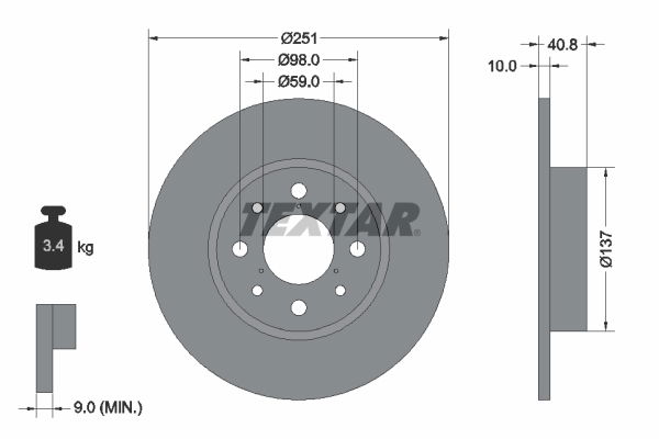 Bremsscheibe Hinterachse Textar 92202303 von Textar