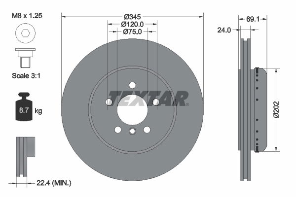 Bremsscheibe Hinterachse Textar 92253925 von Textar