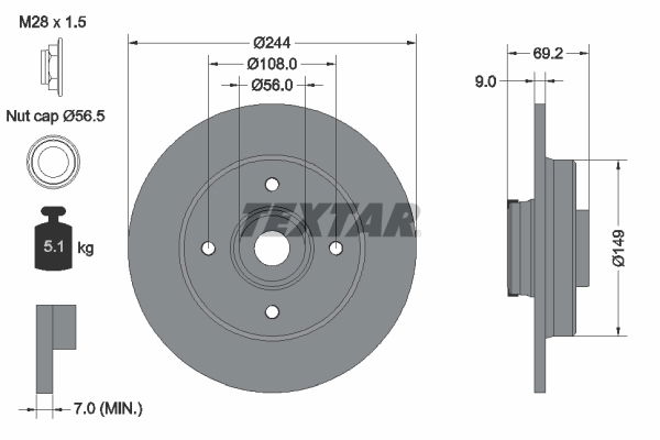 Bremsscheibe Hinterachse Textar 92305403 von Textar