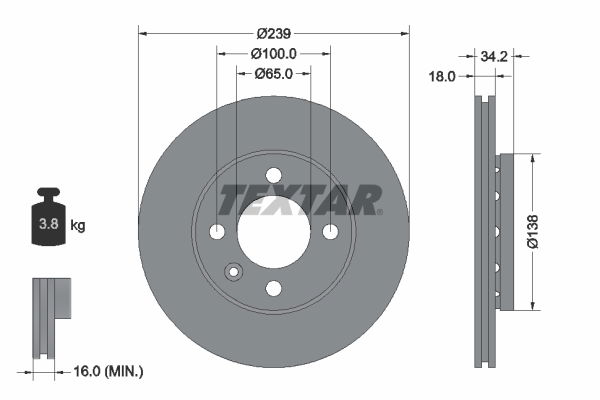 Bremsscheibe Vorderachse Textar 92072003 von Textar