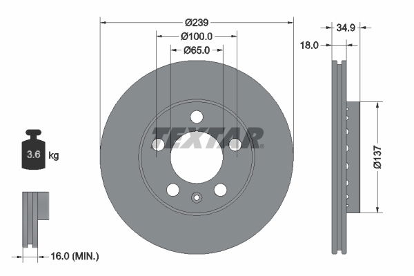 Bremsscheibe Vorderachse Textar 92106803 von Textar