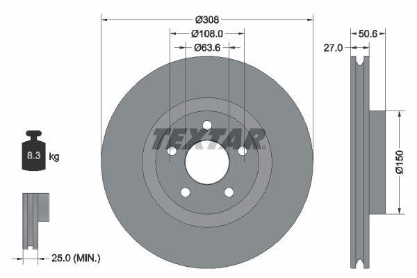 Bremsscheibe Vorderachse Textar 92306703 von Textar