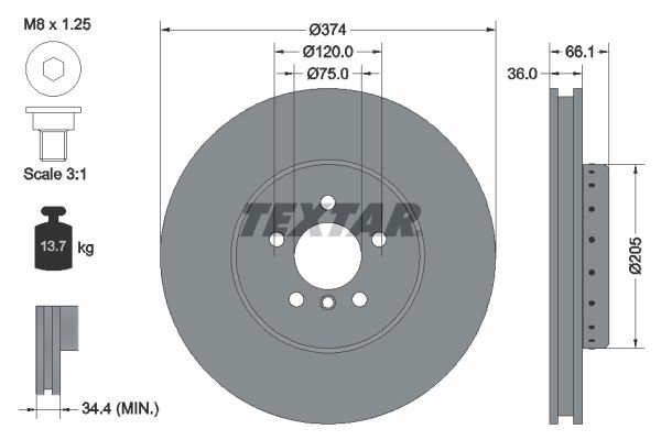 Bremsscheibe Vorderachse links Textar 92266025 von Textar