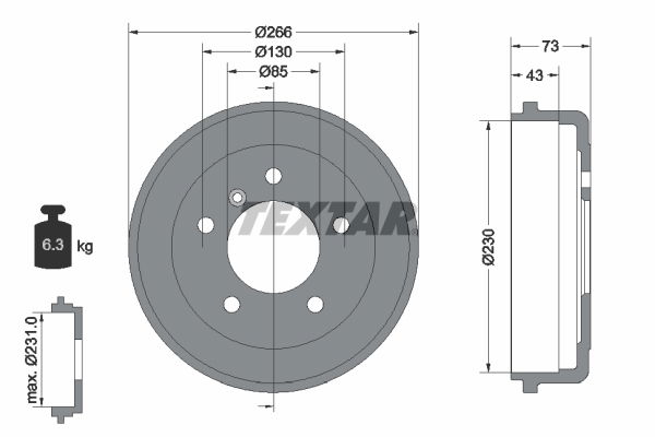 Bremstrommel Hinterachse Textar 94005500 von Textar