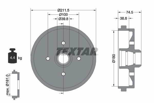 Bremstrommel Hinterachse Textar 94006600 von Textar