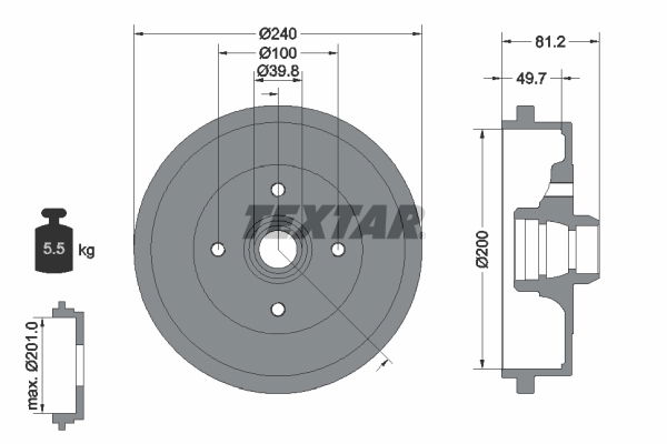 Bremstrommel Hinterachse Textar 94006700 von Textar