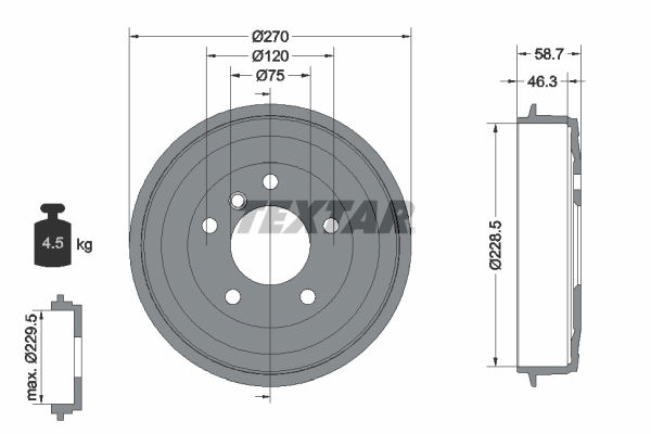 Bremstrommel Hinterachse Textar 94012500 von Textar