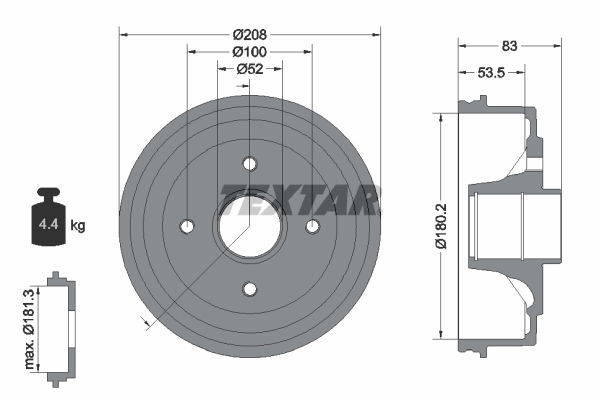 Bremstrommel Hinterachse Textar 94013500 von Textar