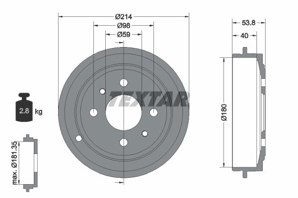 Bremstrommel Hinterachse Textar 94014800 von Textar