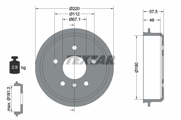 Bremstrommel Hinterachse Textar 94020200 von Textar