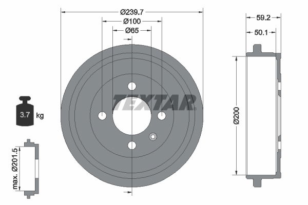 Bremstrommel Hinterachse Textar 94022800 von Textar