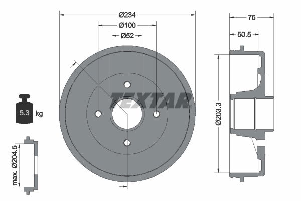 Bremstrommel Hinterachse Textar 94026800 von Textar