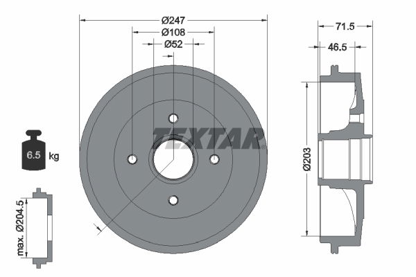 Bremstrommel Hinterachse Textar 94028200 von Textar