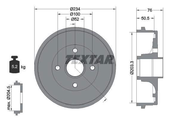 Bremstrommel Hinterachse Textar 94033800 von Textar