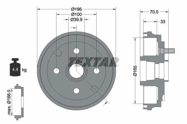 Bremstrommel Hinterachse Textar 94033900 von Textar