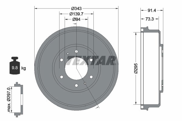 Bremstrommel Hinterachse Textar 94035300 von Textar