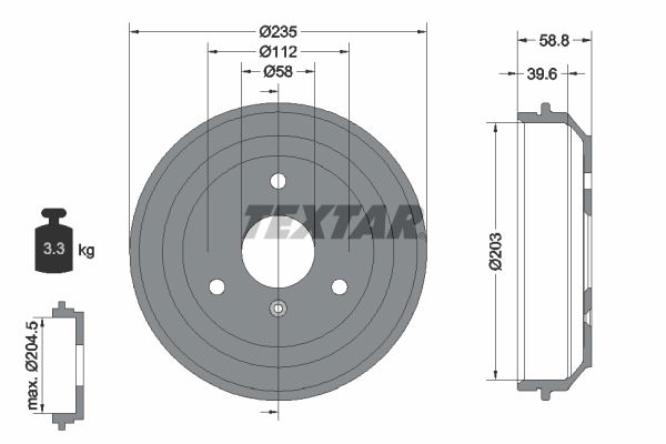 Bremstrommel Hinterachse Textar 94035600 von Textar