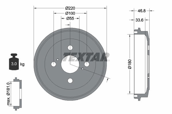 Bremstrommel Hinterachse Textar 94036400 von Textar