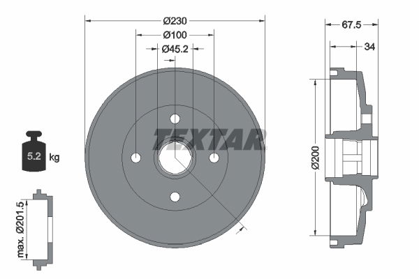 Bremstrommel Hinterachse Textar 94036500 von Textar