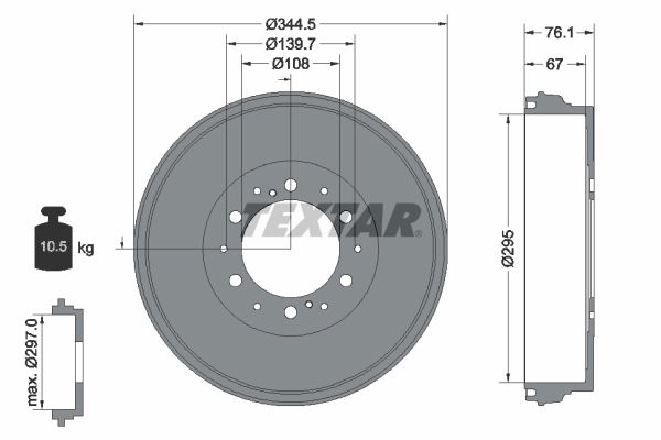 Bremstrommel Hinterachse Textar 94038800 von Textar