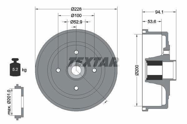 Bremstrommel Hinterachse Textar 94041100 von Textar