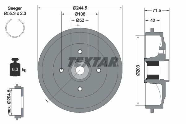 Bremstrommel Hinterachse Textar 94041200 von Textar