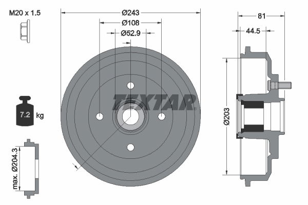 Bremstrommel Hinterachse Textar 94041300 von Textar