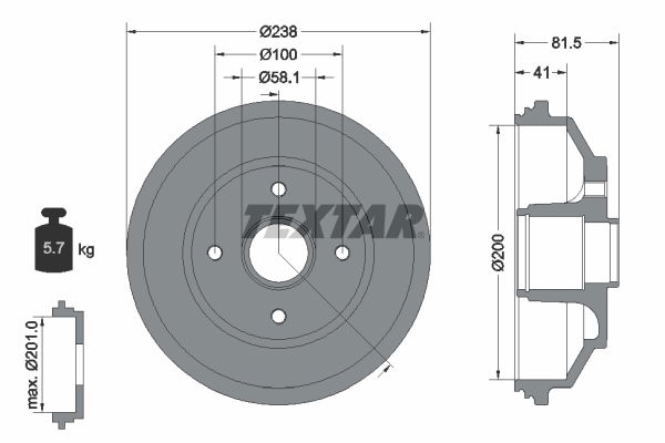 Bremstrommel Hinterachse Textar 94043000 von Textar