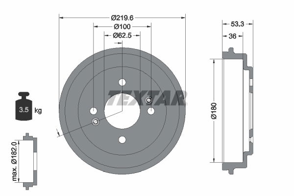 Bremstrommel Hinterachse Textar 94044400 von Textar