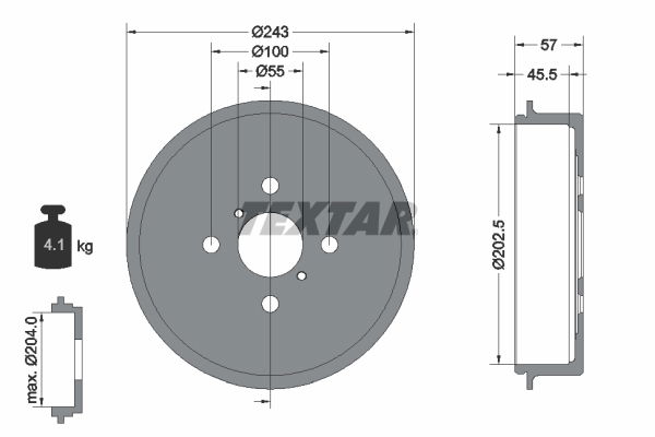 Bremstrommel Hinterachse Textar 94045200 von Textar