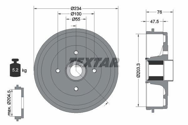 Bremstrommel Hinterachse Textar 94045800 von Textar