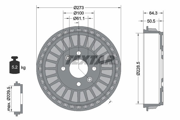 Bremstrommel Hinterachse Textar 94046100 von Textar