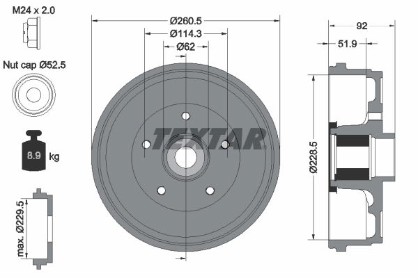 Bremstrommel Hinterachse Textar 94047500 von Textar