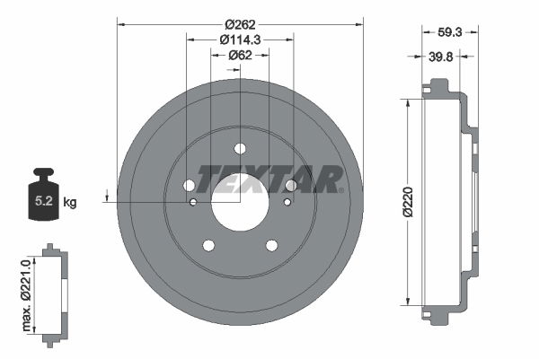 Bremstrommel Hinterachse Textar 94047700 von Textar