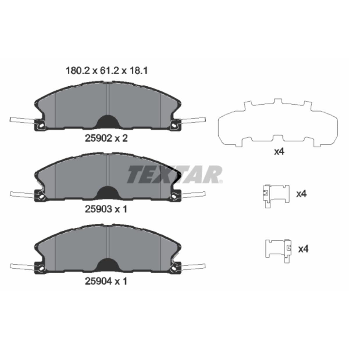 TEXTAR Bremsbeläge Satz Bremsklötze Bremssteine Set Vorne mit Zubehör 2590201 von Textar