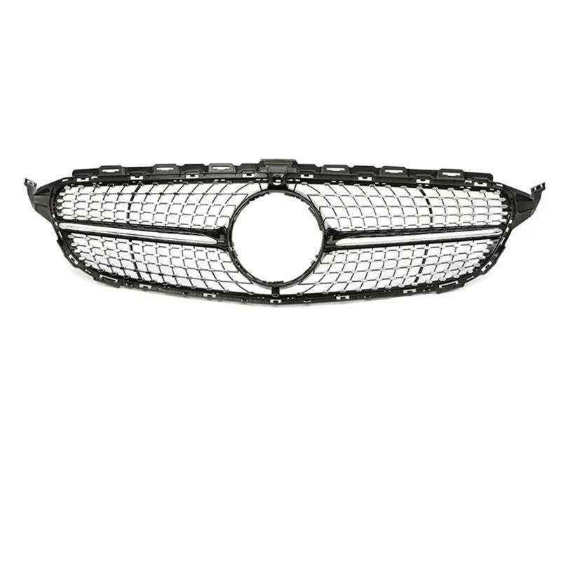 Frontgrills Für Benz C Klasse W205 2015-2018 Auto Racing Kühlergrill Oberen Stoßfänger Haube Mesh Grill Kühlergrille(Diamond B with) von Tfkkaw