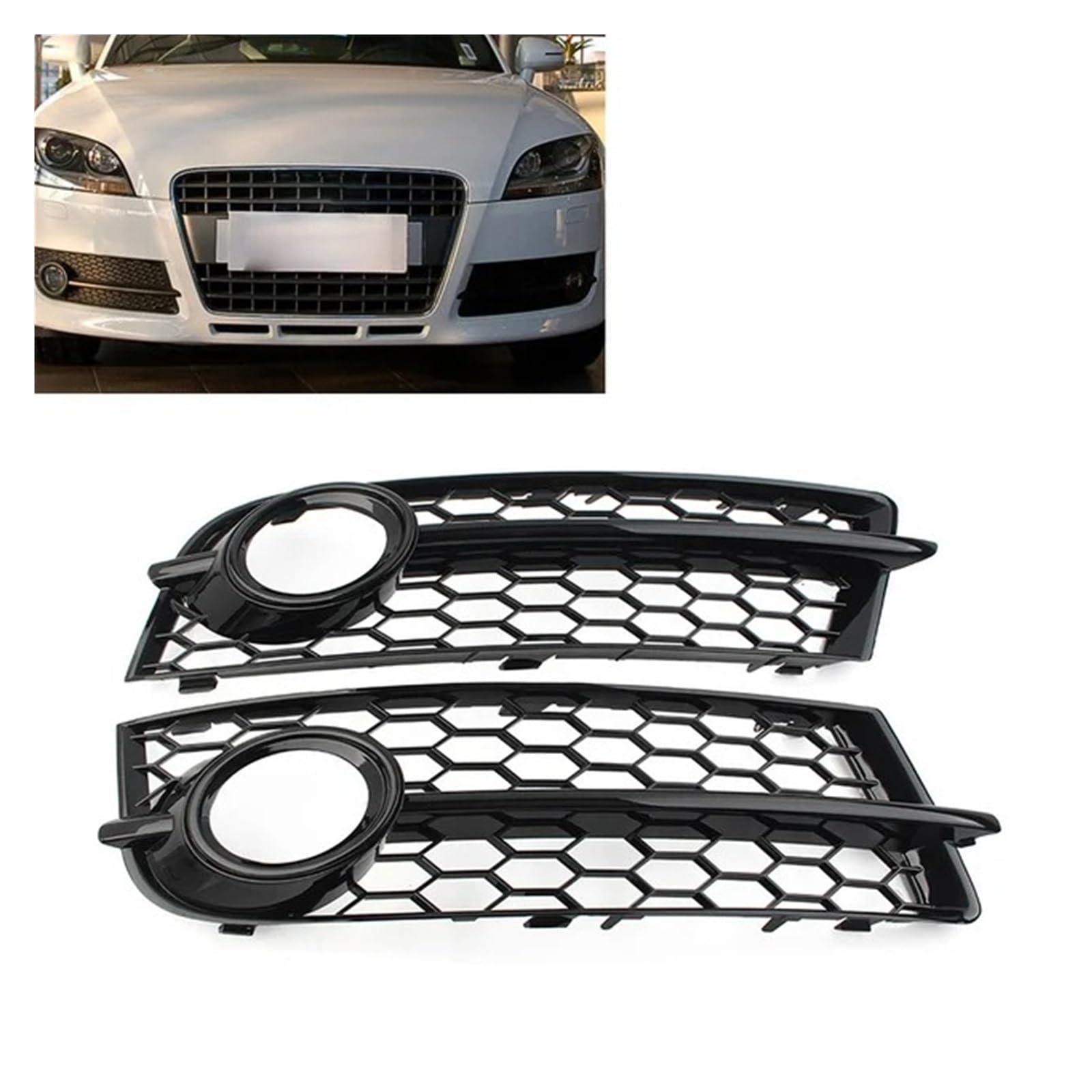 Frontgrills Für Für TT 8J 2006-2014 Front Stoßstange Honeycomb Mesh Licht Abdeckung Auto Nebel Lampe Kühlergrill Kühlergrille(Glossy Black) von Tfkkaw