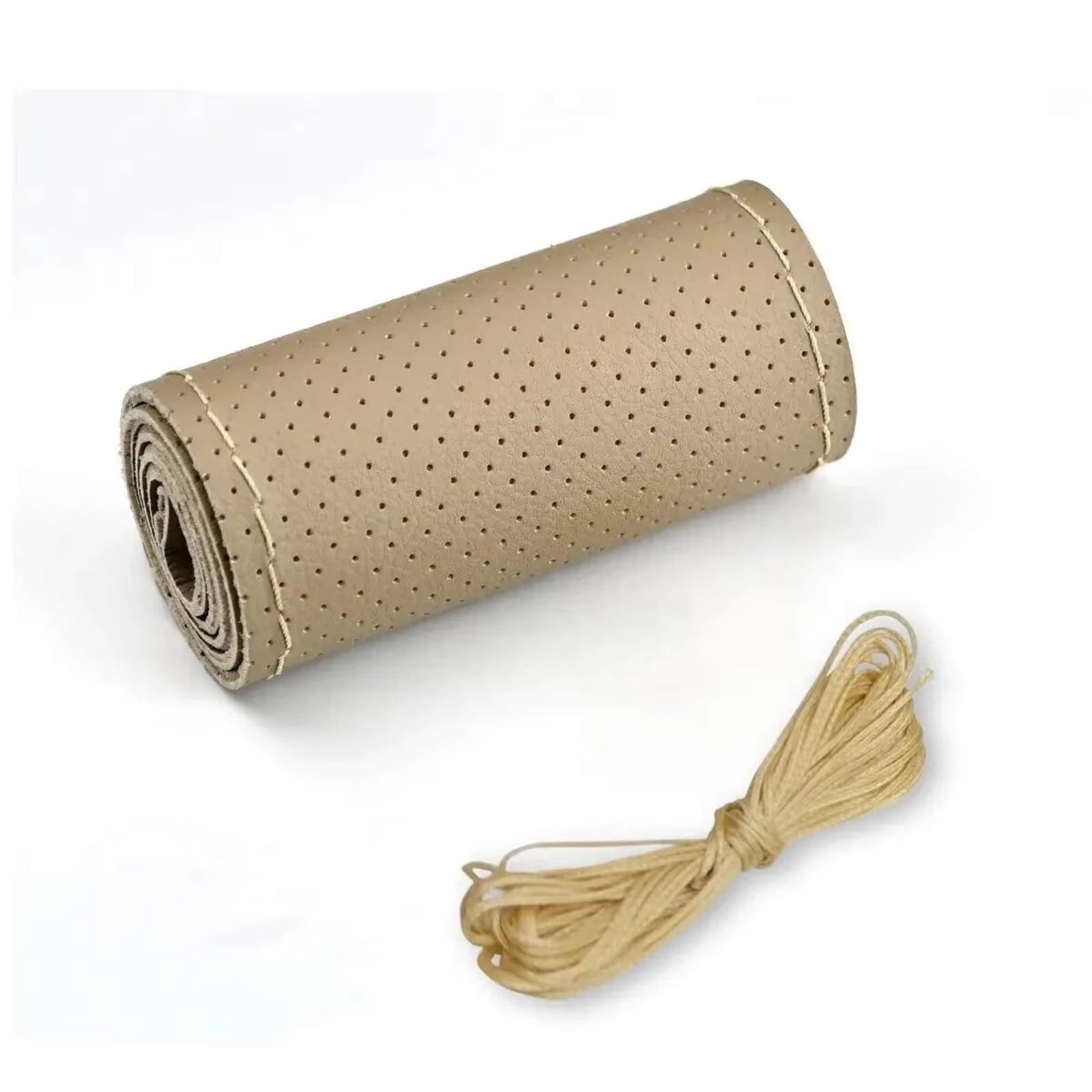 Lenkradabdeckung Für 38 cm 14 Zoll DIY Nähen, atmungsaktiv und rutschfest, Schwarz, Grau, Beige, Universal-Leder-Auto-Lenkrad-Stich auf Wrap-Abdeckung Auto Lenkradhülle Protekto(Beige (Hole)) von Tfkkaw