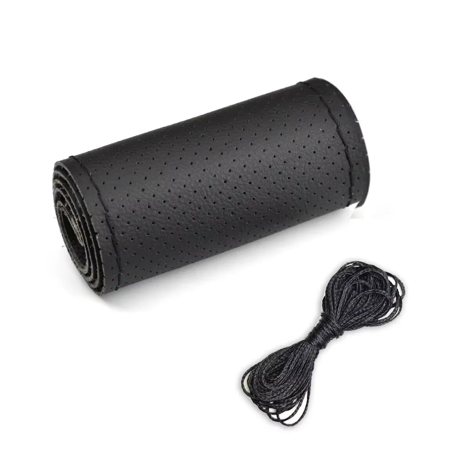 Lenkradabdeckung Für 38 cm 14 Zoll DIY Nähen, atmungsaktiv und rutschfest, Schwarz, Grau, Beige, Universal-Leder-Auto-Lenkrad-Stich auf Wrap-Abdeckung Auto Lenkradhülle Protekto(Black (Hole)) von Tfkkaw