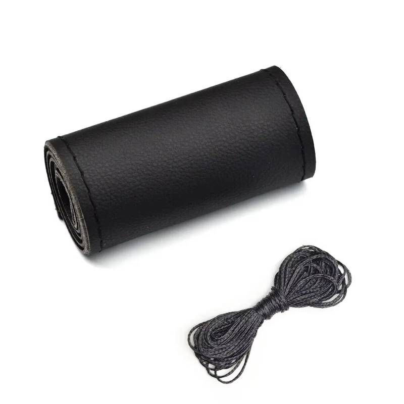 Lenkradabdeckung Für 38 cm 14 Zoll DIY Nähen, atmungsaktiv und rutschfest, Schwarz, Grau, Beige, Universal-Leder-Auto-Lenkrad-Stich auf Wrap-Abdeckung Auto Lenkradhülle Protekto(Black (Smooth)) von Tfkkaw