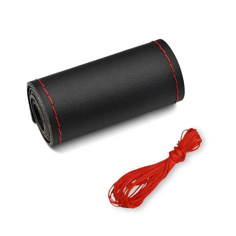 Lenkradabdeckung Für 38 cm 14 Zoll DIY Nähen, atmungsaktiv und rutschfest, Schwarz, Grau, Beige, Universal-Leder-Auto-Lenkrad-Stich auf Wrap-Abdeckung Auto Lenkradhülle Protekto(Black Red (Smooth)) von Tfkkaw