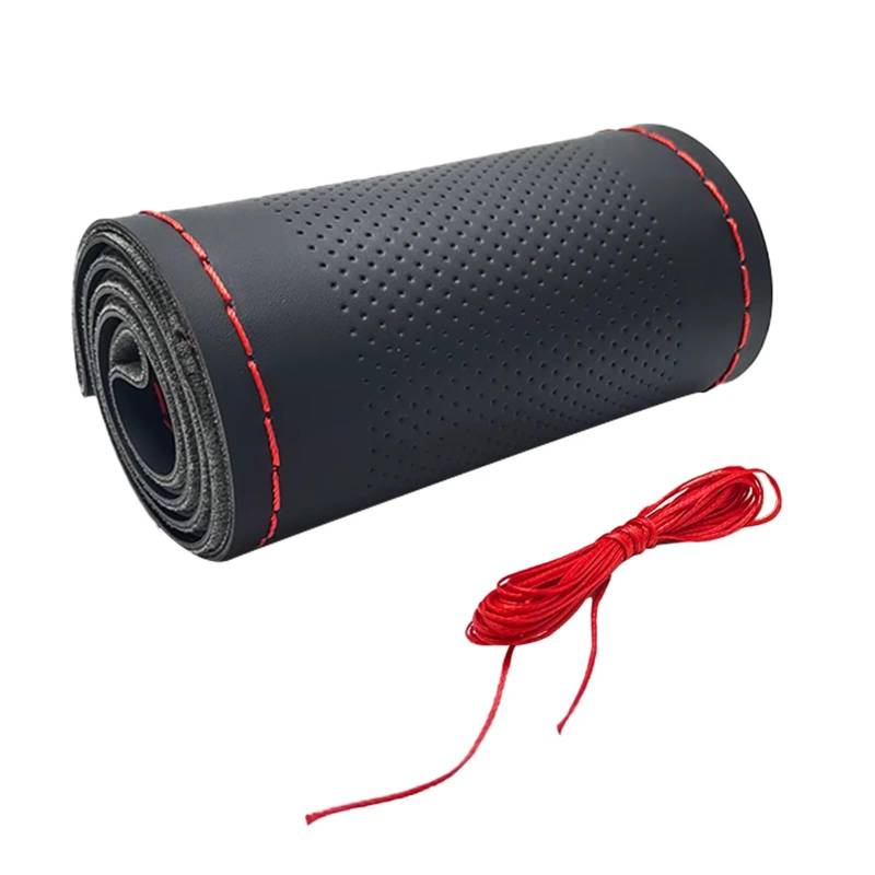 Lenkradabdeckung Für 38 cm 14 Zoll DIY Nähen, atmungsaktiv und rutschfest, Schwarz, Grau, Beige, Universal-Leder-Auto-Lenkrad-Stich auf Wrap-Abdeckung Auto Lenkradhülle Protekto(Black red (mesopore)) von Tfkkaw