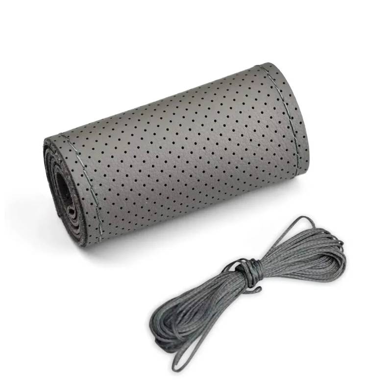 Lenkradabdeckung Für 38 cm 14 Zoll DIY Nähen, atmungsaktiv und rutschfest, Schwarz, Grau, Beige, Universal-Leder-Auto-Lenkrad-Stich auf Wrap-Abdeckung Auto Lenkradhülle Protekto(Grey (Hole)) von Tfkkaw